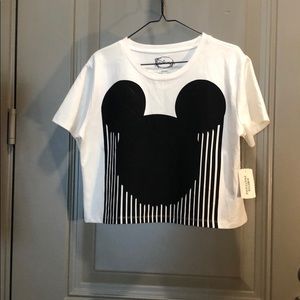 Oversized Disney Mickey Crop Top Sz M Cream Black